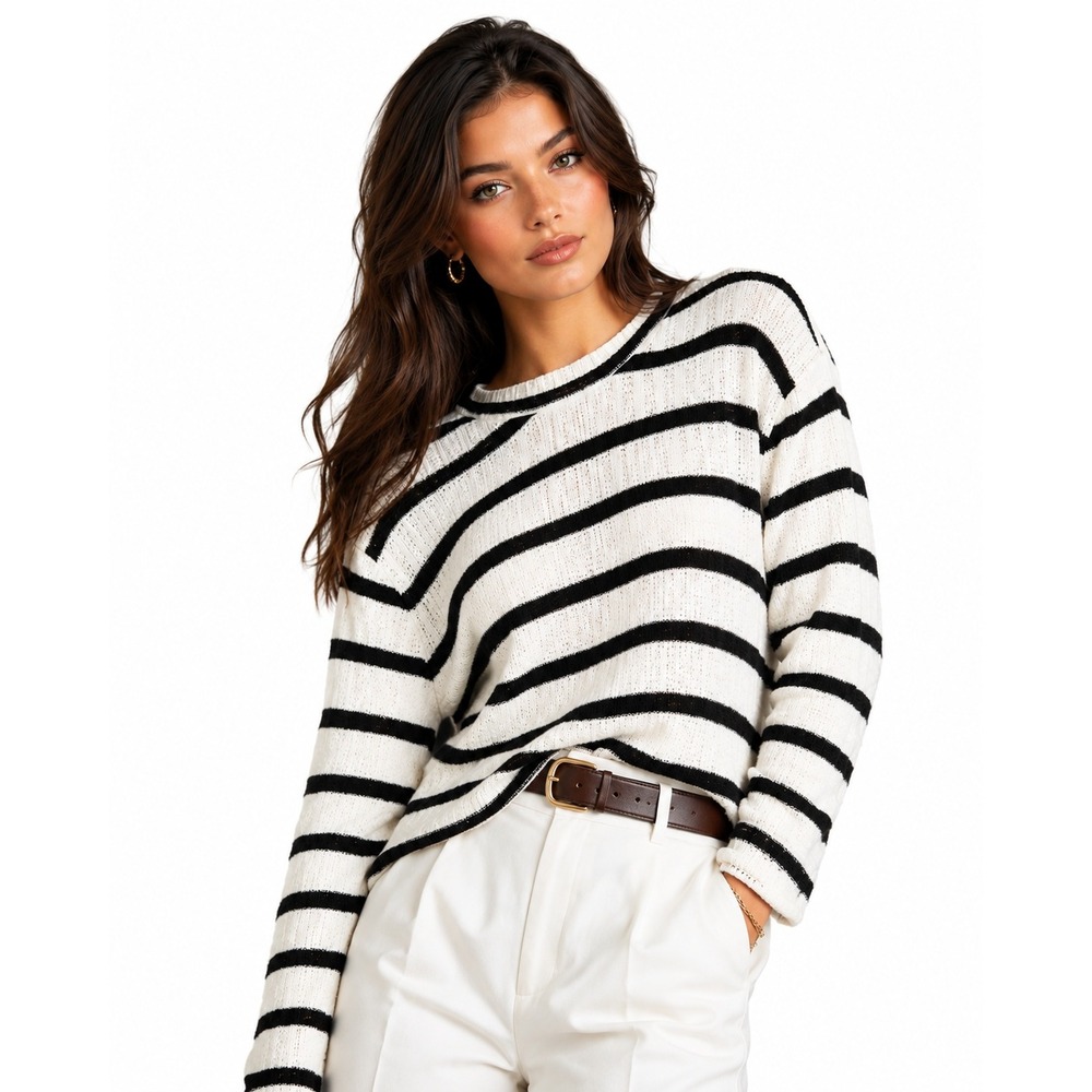 Hayes Short Story San Francisco Striped Sweater Black White XLP NWT